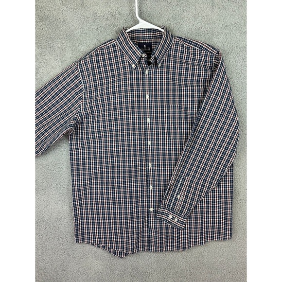 Stafford Shirt Men 17 34-35 Gingham Check Dress Regular Fit Travel Shirt Preppy